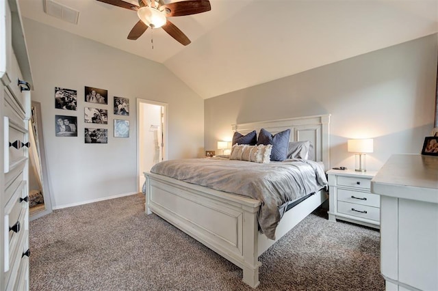 4236 Notting Hill Dr, Moore, OK 73160 - carpeted bedroom with vaulted ceiling, a ceiling fan, and ensuite bath