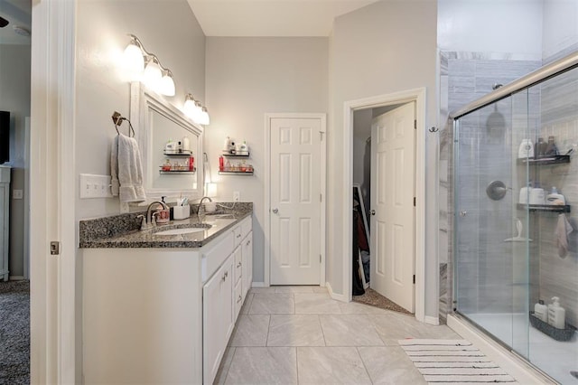4236 Notting Hill Dr, Moore, OK 73160 - full bath featuring double vanity, a shower stall, and baseboards