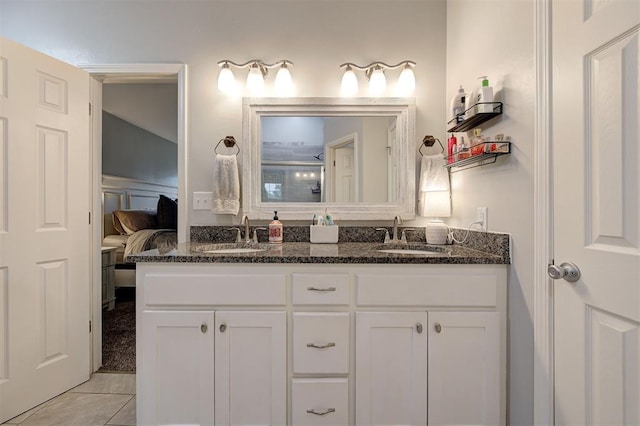 4236 Notting Hill Dr, Moore, OK 73160 - full bath with double vanity, a shower with shower door, and tile patterned floors
