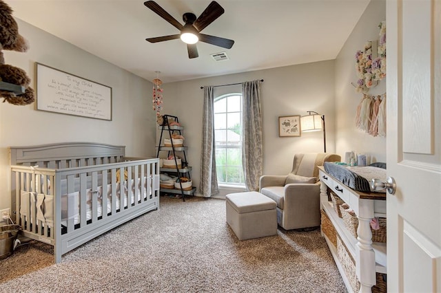 4236 Notting Hill Dr, Moore, OK 73160 - bedroom featuring carpet flooring, a crib, and ceiling fan