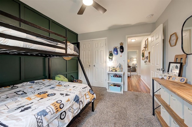 4236 Notting Hill Dr, Moore, OK 73160 - bedroom featuring carpet floors, a closet, and ceiling fan