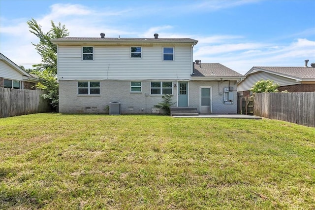 615 Ridgecrest Rd, Edmond, OK 73013 - back of house featuring cooling unit, brick siding, a patio area, and crawl space