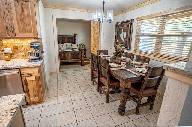 106049 N 3855-1 Rd, Weleetka, OK 74880 - dining space featuring a textured wall, a chandelier, and light tile patterned floors