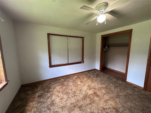 811 N Broadway St, Broken Bow, OK 74728 - unfurnished bedroom featuring carpet, a closet, baseboards, and a ceiling fan