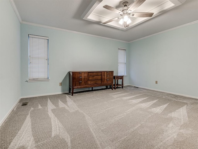 1320 Von Elm Pl, Yukon, OK 73099 - carpeted empty room with crown molding, ceiling fan, and baseboards