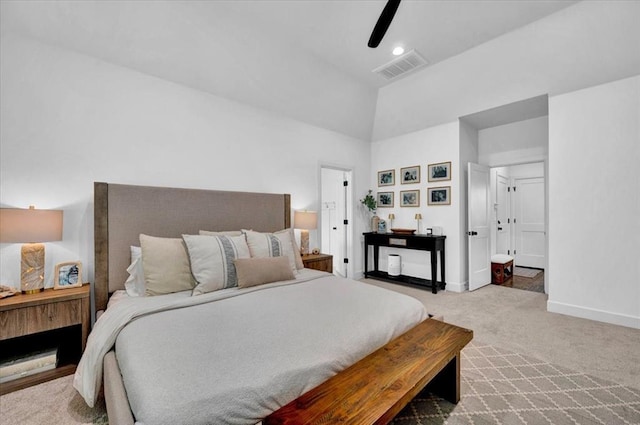 1049 Dorsi Way, Newcastle, OK 73065 - bedroom with carpet floors, baseboards, ceiling fan, and high vaulted ceiling