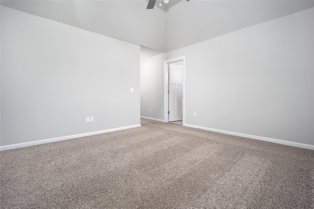 14128 Hamlet Way, Piedmont, OK 73078 - unfurnished room featuring carpet flooring, ceiling fan, high vaulted ceiling, and baseboards