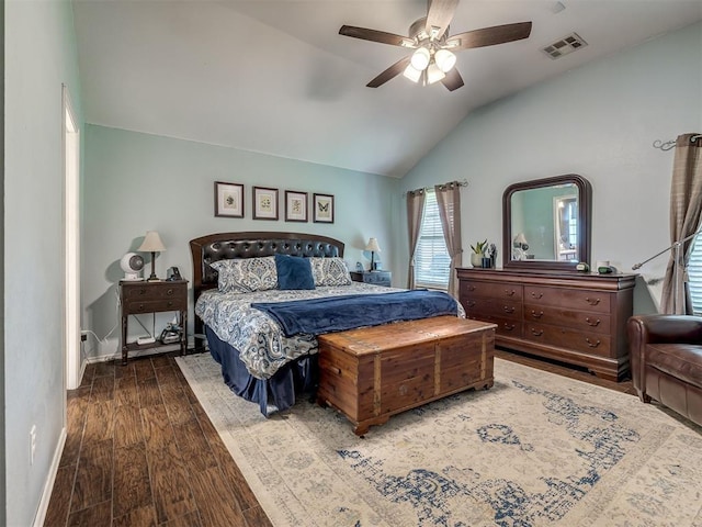 1816 Concord Pl, Norman, OK 73071 - bedroom with vaulted ceiling, wood finished floors, baseboards, and ceiling fan