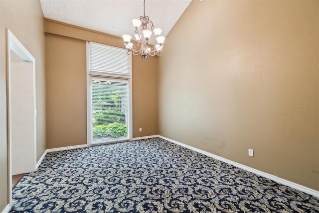 4208 Briarcrest St, Norman, OK 73072 - carpeted spare room featuring a chandelier and lofted ceiling