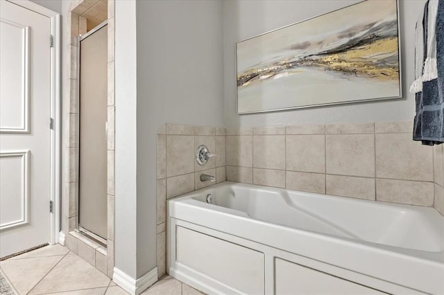2309 NW 157th Ter, Edmond, OK 73013 - bathroom with a garden tub, a shower stall, and tile patterned floors