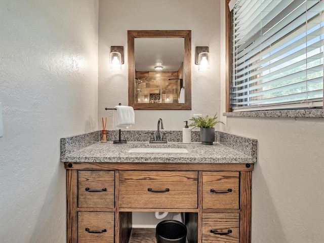 34207 Clearpond Rd, Shawnee, OK 74801 - bathroom featuring vanity and a textured wall