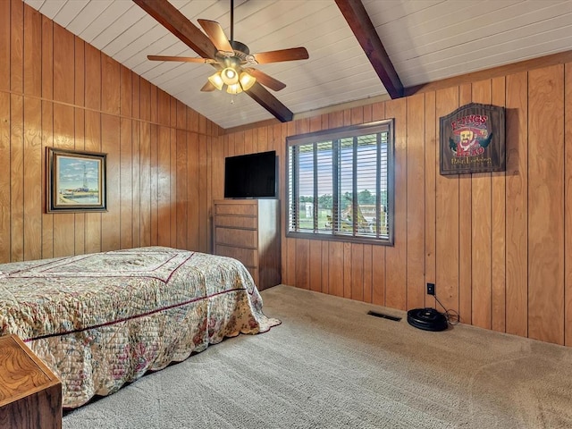 34207 Clearpond Rd, Shawnee, OK 74801 - bedroom with carpet, wooden walls, and ceiling fan