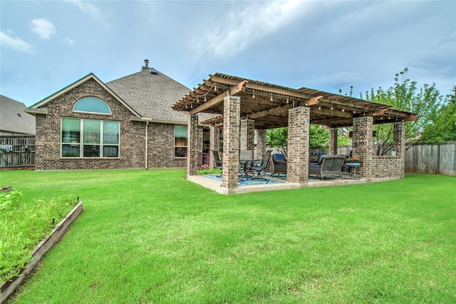 2717 Cordgrass Ln, Edmond, OK 73013 - rear view of house with a pergola, brick siding, a patio, and a shingled roof