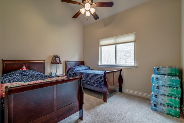 2717 Cordgrass Ln, Edmond, OK 73013 - carpeted bedroom featuring baseboards, vaulted ceiling, and a ceiling fan