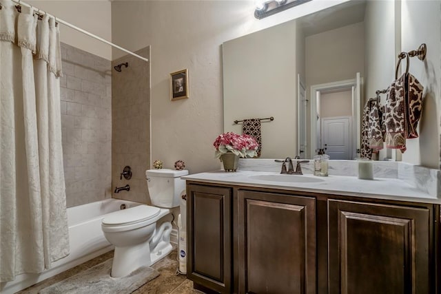 2717 Cordgrass Ln, Edmond, OK 73013 - bathroom featuring toilet, shower / tub combo with curtain, and vanity