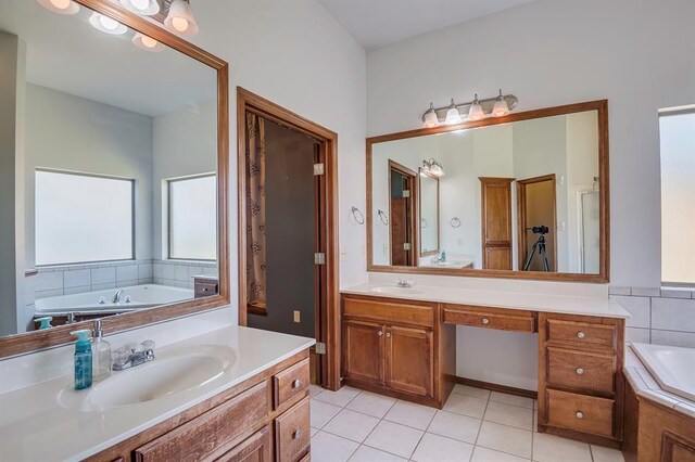 832 Elm Creek Dr, Moore, OK 73160 - full bath with a garden tub, vanity, and tile patterned flooring