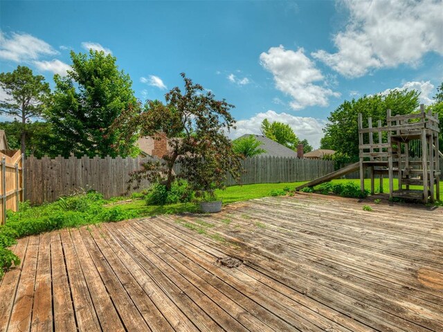 2604 Jeannes Trl, Edmond, OK 73012 - wooden terrace with a fenced backyard