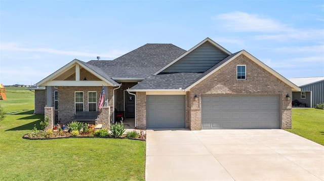 29731 Jade St, Cashion, OK 73016 - craftsman-style house with an attached garage, brick siding, a front yard, concrete driveway, and roof with shingles