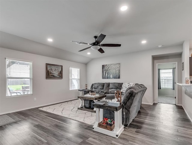 42173 N Max Henry Dr, Shawnee, OK 74804 - living room with wood finished floors, recessed lighting, a ceiling fan, and baseboards