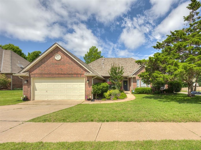 13925 Middleberry Rd, Edmond, OK 73013 - view of front of property featuring brick siding, a garage, a front lawn, and driveway