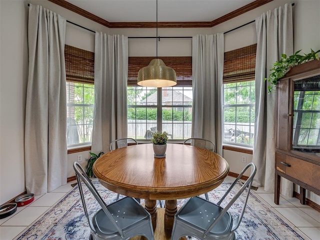 13925 Middleberry Rd, Edmond, OK 73013 - dining space featuring light tile patterned floors and ornamental molding