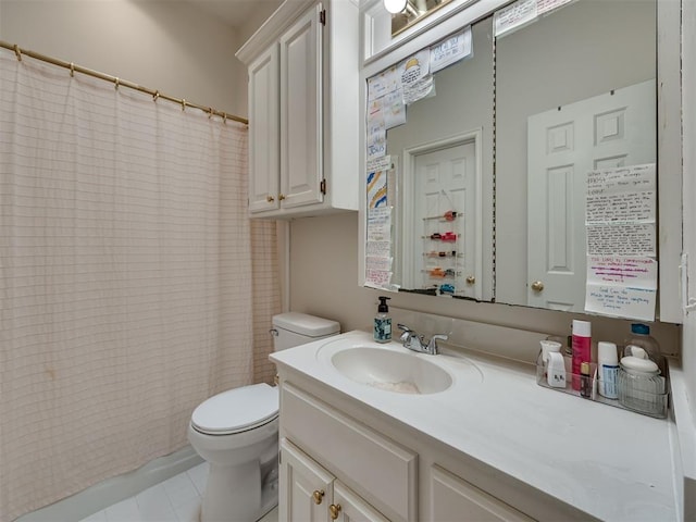 13925 Middleberry Rd, Edmond, OK 73013 - full bathroom featuring vanity, toilet, tile patterned flooring, and a shower with curtain