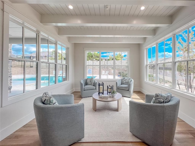 709 Montauk Way, Edmond, OK 73034 - sunroom / solarium featuring beam ceiling