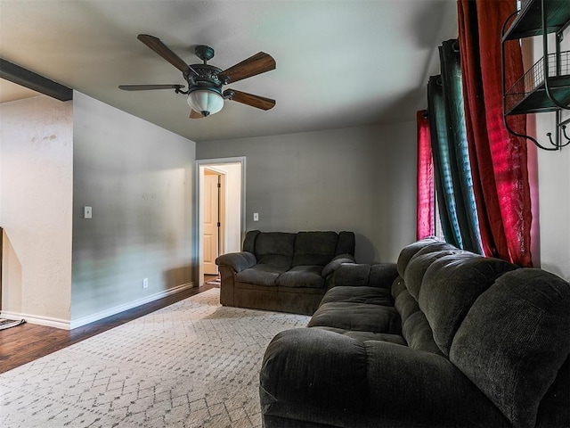 1545 N Pennsylvania Ave, Shawnee, OK 74804 - living area featuring wood finished floors, ceiling fan, and baseboards