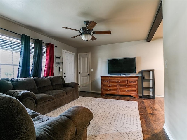 1545 N Pennsylvania Ave, Shawnee, OK 74804 - living area with baseboards, dark wood-style flooring, and ceiling fan