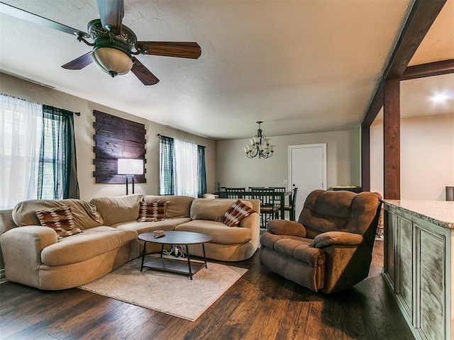 1545 N Pennsylvania Ave, Shawnee, OK 74804 - living area featuring a chandelier, dark wood-style flooring, and ceiling fan