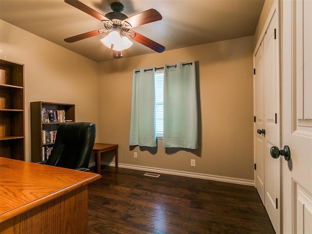 1545 N Pennsylvania Ave, Shawnee, OK 74804 - office space featuring dark wood-type flooring, baseboards, and ceiling fan