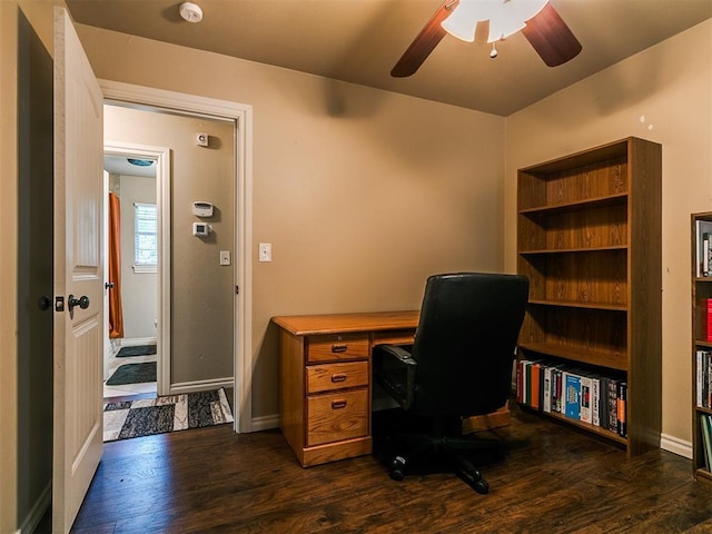 1545 N Pennsylvania Ave, Shawnee, OK 74804 - home office with dark wood-type flooring, ceiling fan, and baseboards