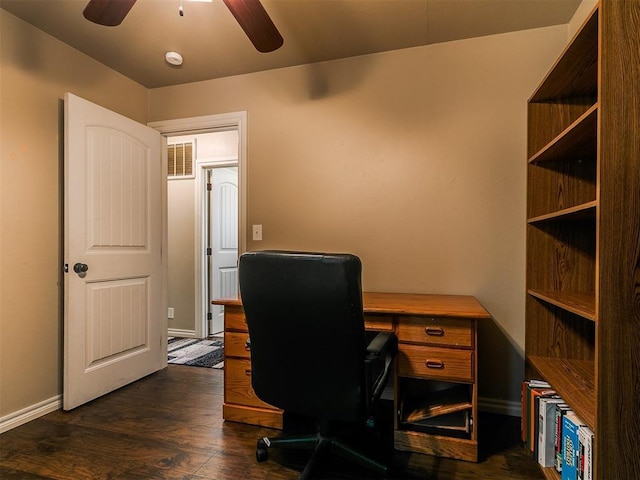 1545 N Pennsylvania Ave, Shawnee, OK 74804 - home office with dark wood-type flooring, ceiling fan, and baseboards