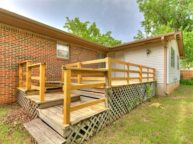 1545 N Pennsylvania Ave, Shawnee, OK 74804 - wooden terrace featuring a yard