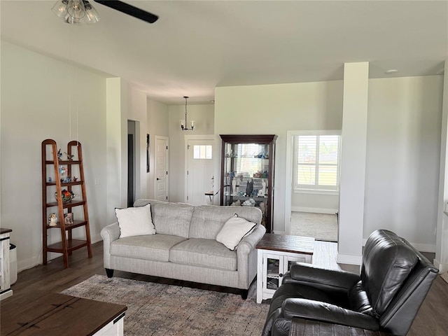 2320 Dixie Dr, Blanchard, OK 73010 - living room featuring wood finished floors, ceiling fan, and baseboards