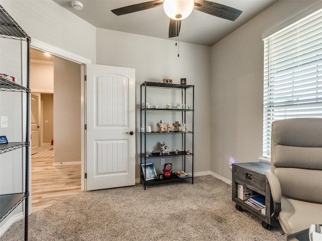 3317 Open Prairie Trl, Yukon, OK 73099 - office area with ceiling fan, light colored carpet, and baseboards