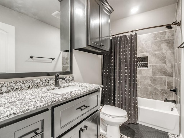 3317 Open Prairie Trl, Yukon, OK 73099 - bathroom with vanity, toilet, and shower / bath combo with shower curtain