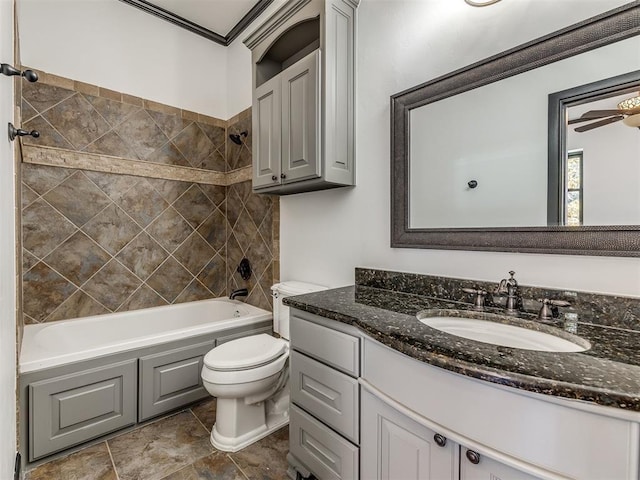 23 NE 3rd St, Oklahoma City, OK 73104 - full bathroom with vanity, toilet, washtub / shower combination, and ornamental molding