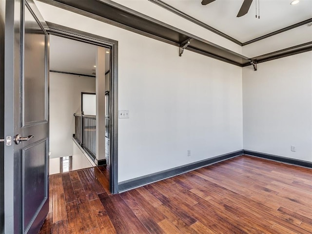 23 NE 3rd St, Oklahoma City, OK 73104 - spare room featuring a ceiling fan, wood finished floors, baseboards, and ornamental molding