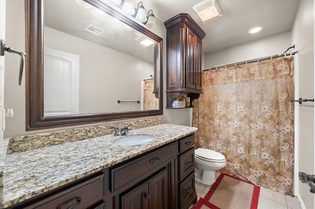 3401 First Capitol Cir, Guthrie, OK 73044 - bathroom with vanity, toilet, tile patterned floors, and a shower with curtain