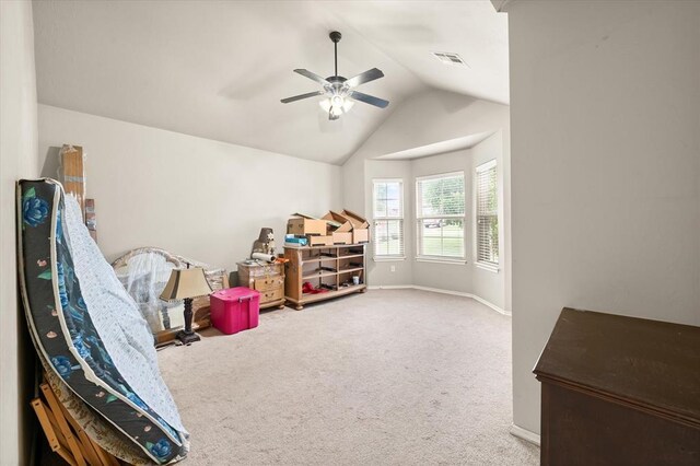 3401 First Capitol Cir, Guthrie, OK 73044 - game room with lofted ceiling, ceiling fan, carpet flooring, and baseboards