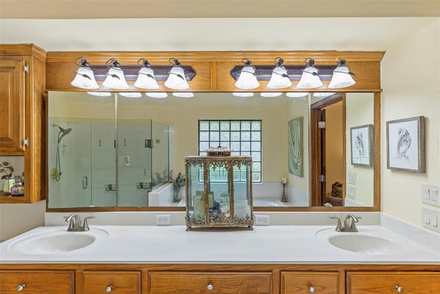 4001 Innsbrook Ct, Norman, OK 73072 - full bathroom with a stall shower, double vanity, and a garden tub