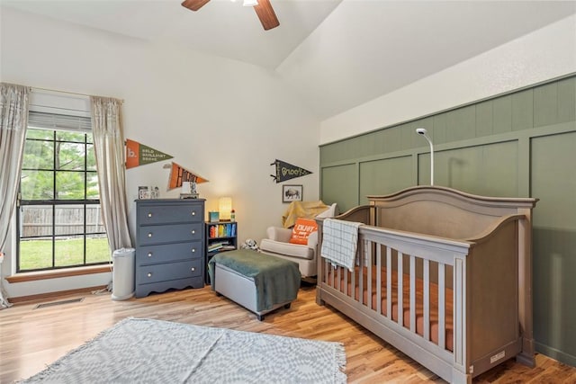4001 Innsbrook Ct, Norman, OK 73072 - bedroom featuring vaulted ceiling, wood finished floors, and ceiling fan