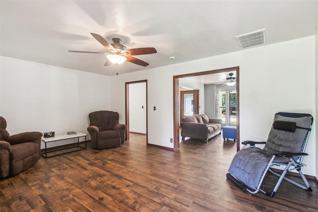 4211 Blue Sage Rd, Norman, OK 73072 - sitting room with ceiling fan, dark wood-type flooring, and baseboards