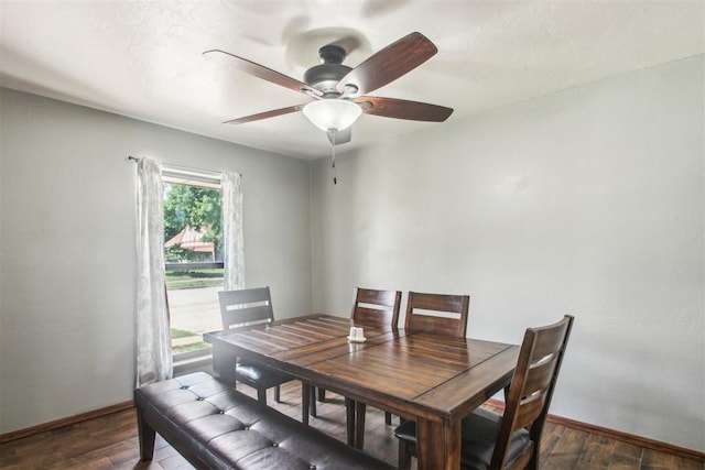 4211 Blue Sage Rd, Norman, OK 73072 - dining space with a ceiling fan, wood finished floors, and baseboards