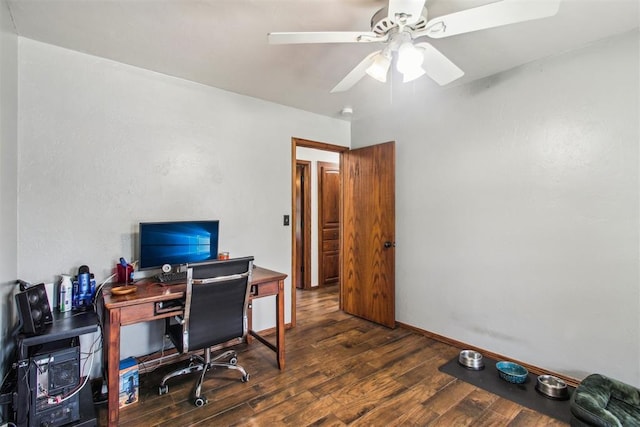 4211 Blue Sage Rd, Norman, OK 73072 - office space featuring wood finished floors, a ceiling fan, and baseboards