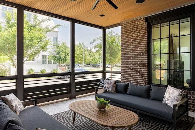 1801 Runway Blvd, Oklahoma City, OK 73108 - sunroom / solarium featuring a ceiling fan, an outdoor hangout area, and plenty of natural light