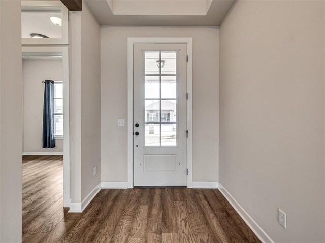 915 Kings Canyon Rd, Norman, OK 73071 - doorway featuring dark wood-type flooring, plenty of natural light, and baseboards