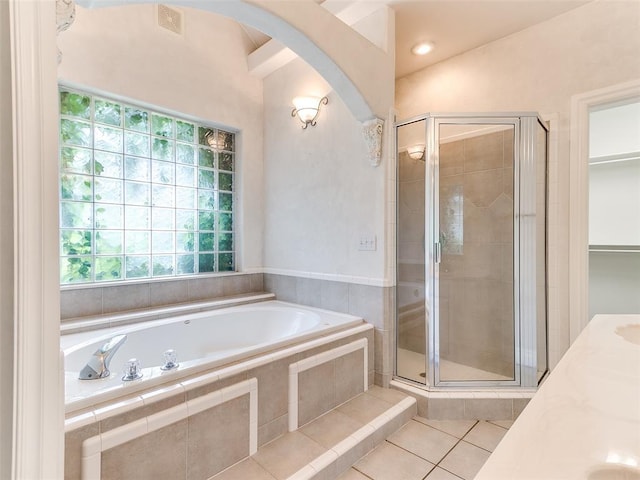 1031 Hidden Valley Ln, Choctaw, OK 73020 - full bath featuring a stall shower, a garden tub, and tile patterned floors