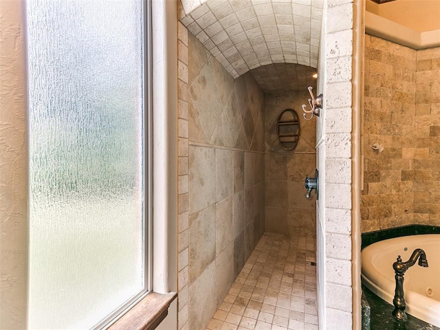 1031 Hidden Valley Ln, Choctaw, OK 73020 - bathroom featuring a jetted tub and a tile shower